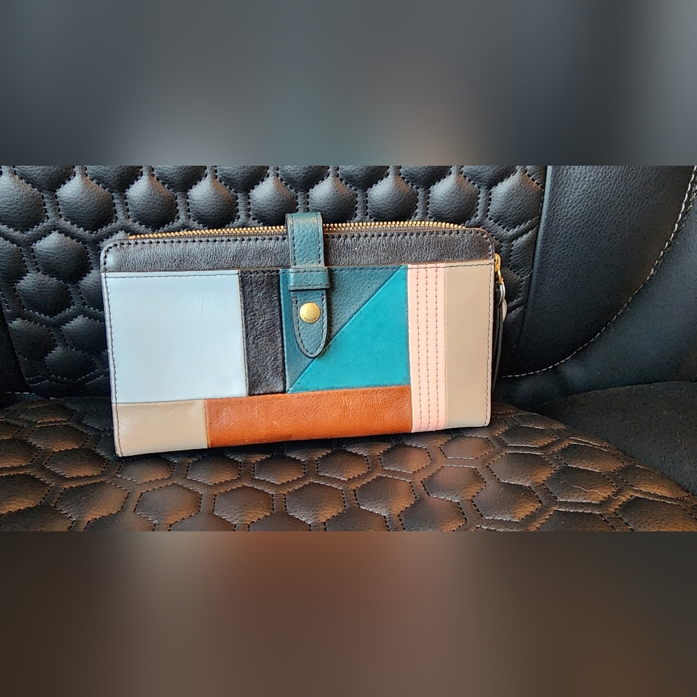 Fossil Multicolor Patchwork Wallet - Teal, Brown,… - image 1